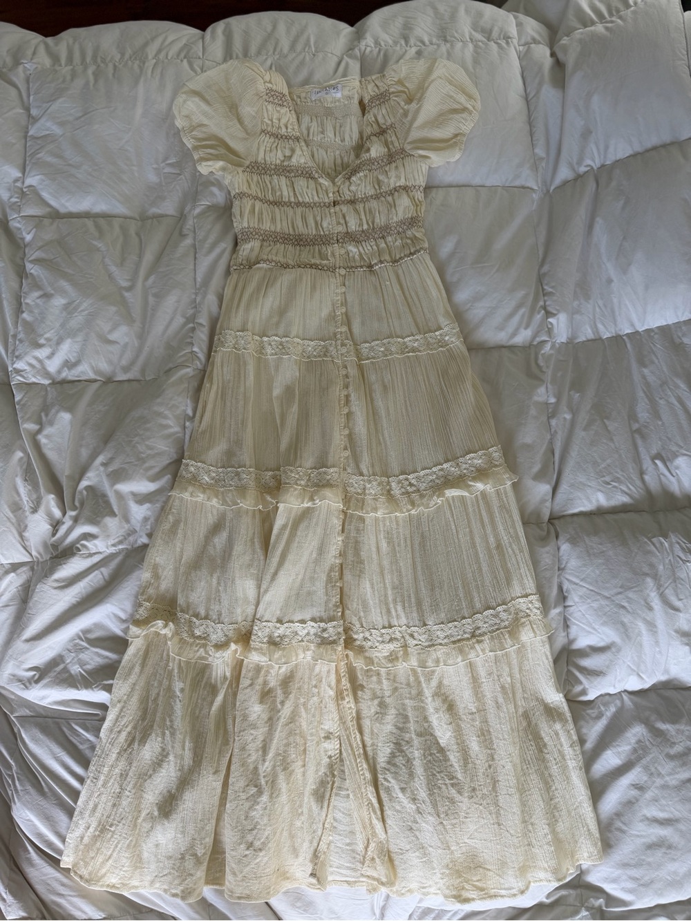 Cream Boho Maxi Dress with Lace Trim